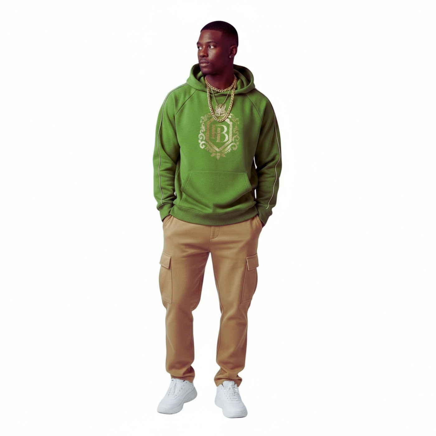 PB Contrast Piping Raglan Hoodie - Green