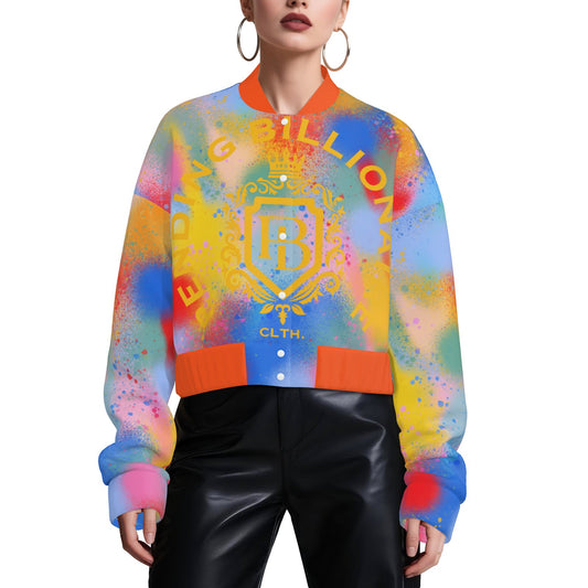 Women's Crop Baseball Jacket by PENDING BILLIONAIRE